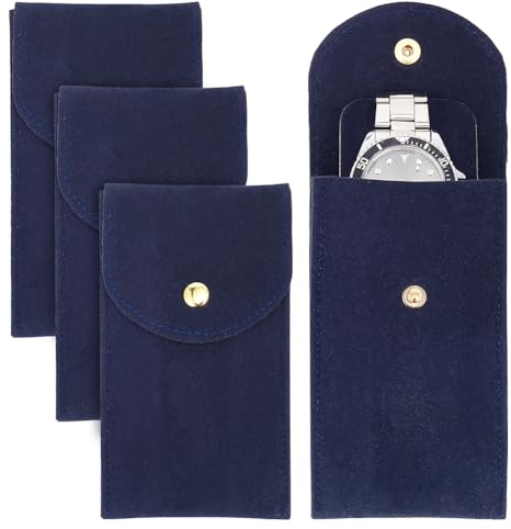 nbeads 4 Stück Uhrenetui Aus Samt, Einzeluhr-Aufbewahrungstasche Uhren-Reiseetui Tragbarer Uhren-Organizer Mit Klappdeckel Für Uhrenringe Schmuck Münzen, Marineblau, 13x7.2cm