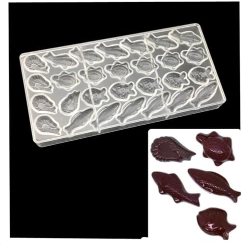 Moule à chocolat en polycarbonate de formes multiples, moule transparent 3D fait à la main, moule à chocolat de Noël, moule à dessert (28 cellules poissons)
