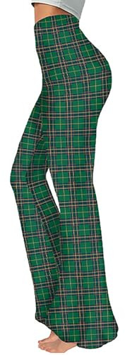 Pantalon évasé Femme Taille Haute à Carreaux Fleur Pantalon Bootcut Femme Taille Elastique Pantalon Femme Chic Et Elegant Treillis Fashion Décontracté Sport Jogging (AG, M)