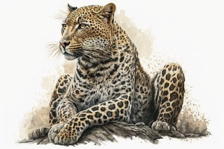 adrium Acryl-Bild 60 x 40 cm: Illustration eines sitzenden Leoparden auf weißem Hintergrund. Generative KI (200374578)