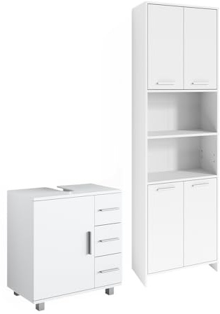 Vicco Badmöbel-Set Maris, Weiß, 60 cm | besteht aus Waschbeckenunterschrank und Hochschrank