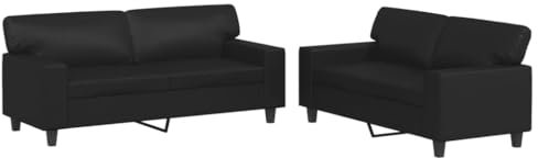 vidaXL Juego de Sofás 2 pzas, Sillones de TV con Cojines, Sofás de Descanso Relax, Asientos Tapizados para Salón Hogar, Cuero Sintético Negro