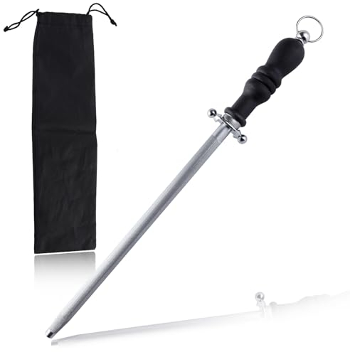 LEONTOOL Honing Steel 15 Inch Knife Sharpener Rod, Fine Edge Knife Sharpening Steel, Carbon Steel Knife Honing Rod Professional Knife Sharpener Stick for Master Chef Hunter Home Gourmet Butcher