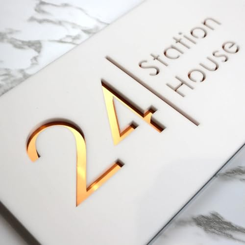 MXN Individuelles modernes Hausnummernschild, Acryl, 3D, lasergeschnitten, für den Außenbereich, Familiennamensschilder, personalisierbar, Hausnummernschild, Adressschild mit Straßenname (weiß und