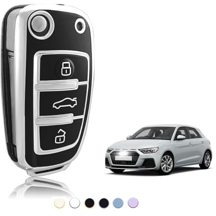 TOOMUME Schlüsselhülle TPU, Autoschlüssel Hülle Passt für Audi A1 A3 A4 A5 A6 A8 Q2 Q3 Q5 Q7 R8 RS3 RS4 RS6 S3 S4 S6 C5 C6 B6 B7 TT TTS Seat Exeo 3R, Schlüsselcover Schutz Schlüsselgehäuse - Flip Key