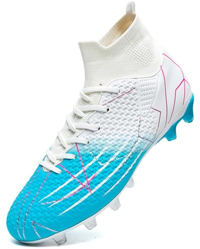 VTASQ Boys' Football Boots Kids Turf Football Shoes Professional Teenager Athletics Sneakers Outdoor Non-Slip Training Soccer Shoes High Top Football Shoes Spikes White 12.5UK
