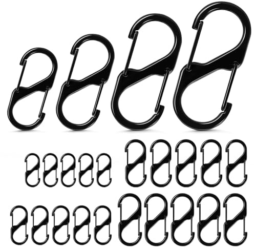 Yuerme 20 Pcs S Size Dual Spring Mini Carabiner Clips 30/40/50/60mm Black, Carabiner Keyring Clips for Camping, Key Chain, Traveling