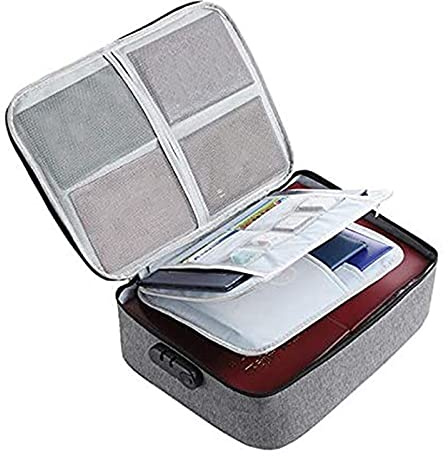 HUTSRAI Contenedor Bolsillo para Archivo Importante Caja Organizadora de Documentos, Oxford Bolsa de Almacenamiento de Documentos Impermeable con Bloqueo de CóDigo Seguro (Gris)