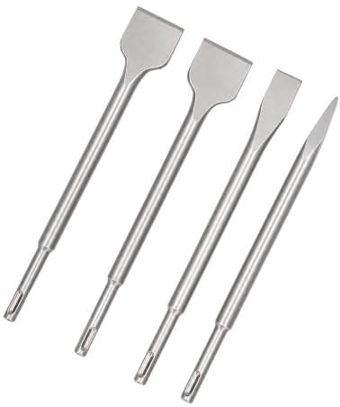OVAQUIXI SDS Plus Chisel Set 4PCS - Chrome Vanadium Steel Point & Flat Chisels for Concrete/Brick, Heavy Duty Rotary Hammer Accessories (250mm/9.8in)