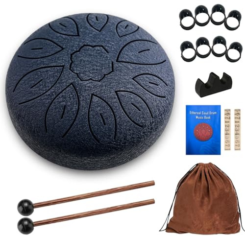 Steel Tongue Drum,6 Zoll 11 Tone Zungentrommel Pan Percussion Instrument,Stahlzungentrommel,Steel Pan Töne Schlaginstrument,Handpan Steel mit Schlägeln,Tongue Drum für Meditation Yoga Klangheilung ﻿