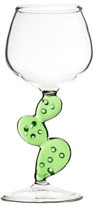 Baroni Home Lot de 6 verres en verre borosilicaté, tige en forme de Cactus, élégants et légers, capacité 200 ml, pour vin et cocktail, design unique, faciles à nettoyer, Ø 8x17,4 cm (Cactus)