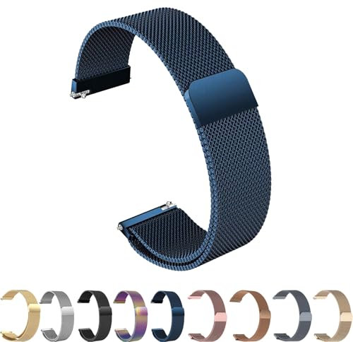 ZLZKJS Edelstahl Mesh Uhrenarmband, 14mm 16mm 18mm 20mm 22mm 24mm Magnetverschluss Smartwatch Schnellverschluss Metall Ersatz Armband für Damen Herren Watch Uhren Ersatzband (Blau, 20mm)