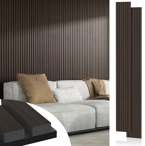 Acoustic Wood Wall Panels, 2-PC 94.49 x 12.6 in Soundproof Wood Wall Panels for Decor, Wood Slat Wall Panels for Wall Decor, Smoke Oak