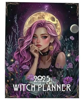 Hexe Kalender 2025, Fantasy-Stil, 314 Page, 3 Abdeckung, 12 Monats-Planer, A4 Terminplaner, Wochenplaner, Tischkalender für Desktop, Wand, Schule, Zuhause, Büro Terminkalender (Lila)