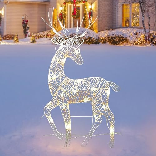 Opdestn Beleuchtetes Weihnachtsrentier, LED Rentier Hirsch Figur, Weihnachtsbeleuchtung für außen und innen Weihnachtsfigur Rentier Funkelnde Hirschdekoration für Haus und Garten
