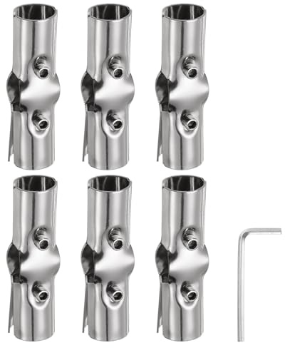 QUARKZMAN 6Pezzi Connettori Strutturali a 180 Gradi per Tubi 3 Vie Morsetti Terminali con Chiave in Acciaio Inossidabile Raccordi Angolari Supporto per Giardino 1 Diametro Tubo, Argento
