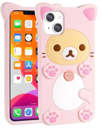 Custodia per telefono 3D Kawaii carina compatibile con iPhone 12 Mini/13 Mini da 5,4'', design orso rosa cartone animato, alla moda, divertente, custodia protettiva morbida in silicone TPU, per
