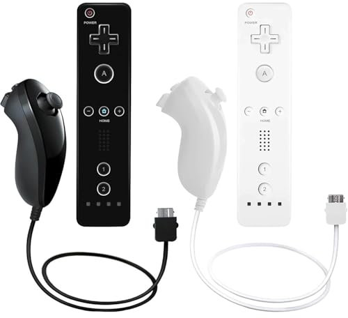 AUFGLO Télécommande et Nunchuck compatibles avec la Wii/Wii U - Comprend un étui en silicone et une dragonne (Noir+Blanc)