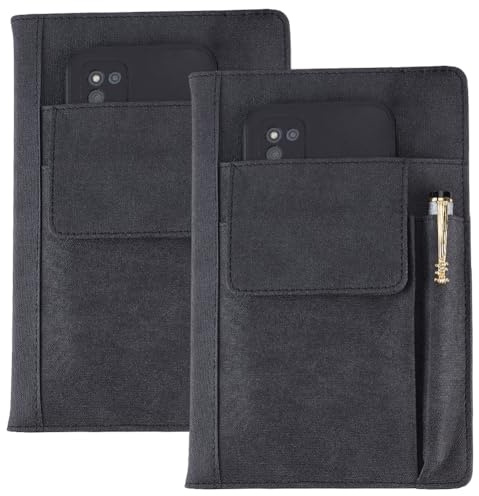 craspire 2 Buchumschlag Aus PU Leder A5 wasserdicht Schwarz Wiederverwendbar Buchschutz Für Taschenbücher Notizbuchhüllen Mit Stifttaschen Für Buchliebhaber Klassenkameraden Geschenke