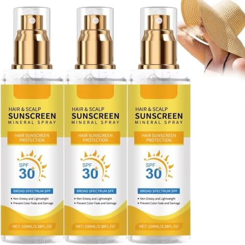 Kopfhautschutzspray Sonnenschutz LSF 30+, Sonnenschutz Kopfhaut und Haare, Haar Kopfhaut Sonnenschutz Mineral Spray, Hoher Schutz UVA und UVB für Kopfhaut und Scheitel, für empfindliche Haut (3)