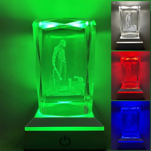 POCOSER Horror Movie Merchandise Gifts Classic Character Figures 3D Crystal Lamp with Base, Scary Colorful LED Night Light Gift for Decoration Christmas Party Men Women Lover Fan Merch Collector