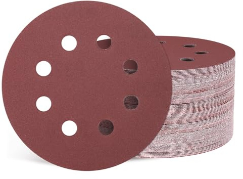 Kozelo 50 Pcs Disque De Ponçage 125 mm Grain 240 8 Trous crochet Adapté Pour Ponceuse Murale Bois Meuble Métal, Rouge