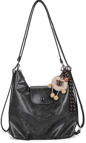Obotsnoi Elegante mochila convertible de piel sintética para mujer, con dijes desmontables, espaciosos compartimentos para viajes, ergonómicas, convertibles de poliuretano, Negro