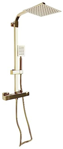 Regndusch, duschsystem, duschset med termostat, duscharmatur duschpelare, 180° vridbart duschhuvud, guld regnduschset med kran, fyrkantigt huvuddusch, 20 x 20 cm
