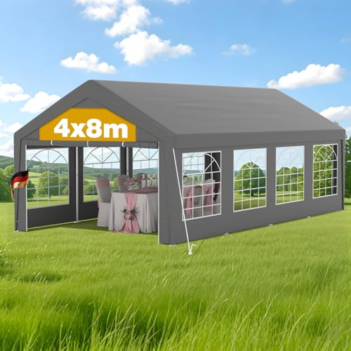 Pavillon Winterfest – Wasserdichtes & stabiles Gartenzelt mit Fenstern, schweres Partyzelt für Hochzeit, Feier, Hausparty – Winddichtes Festzelt für den Winter, (grau, 4x8m)