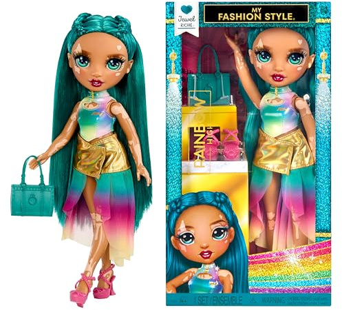 RAINBOW HIGH My Fashion Style Doll - Jewel - Muñeca de Moda Coleccionable y articulada de 28 cm Color Verde Esmeralda con Conjunto de Ropa, Bolso y Zapatos, Juguete para +4 años