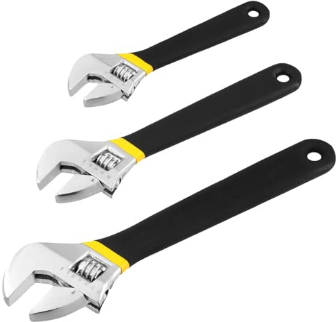 Eidoct Jeu de clés à molette 150 mm/200 mm/250 mm, 3 pièces avec poignée douce, échelle métrique, clés réglables, outils à main pour la maison, le garage, l'atelier, le bricolage et la réparation
