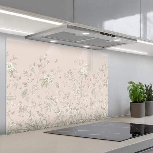 KitchenYeah© Credence Cuisine Adhesive 55x80 cm Protege Mur Revetement Mural Adhesif Parement Interieur À Coller Plaque Plastique Rigide Fleurs - Beige - Botanique - Vintage