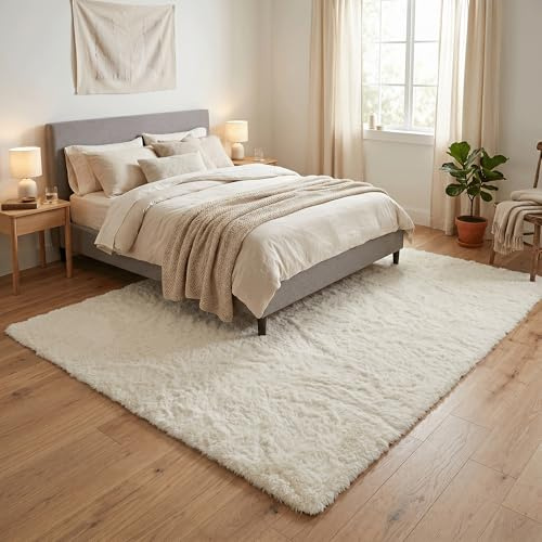 Pergamon Fluffy Shaggy Teppich Creme – Hochflor Teppich extra weich, moderner Wohnzimmer Teppich, kuschelig & pflegeleicht