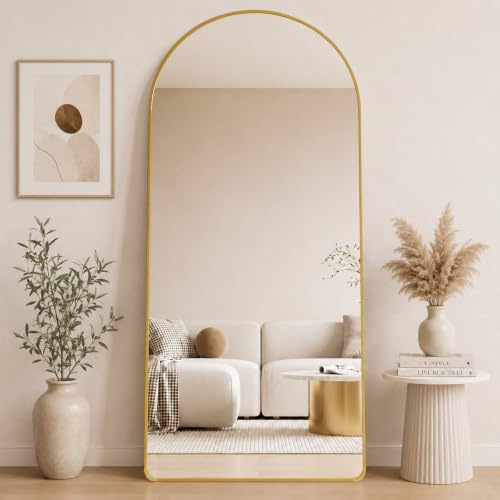 Arched Floor Mirror, Arch Full Length Mirror with Stand, 171x76cm, Gold | Arch Full Length with Stand, Aluminium Alloy Frame, Tempered Glass, Standing Hanging or Leaning, For Bedroom Living Room