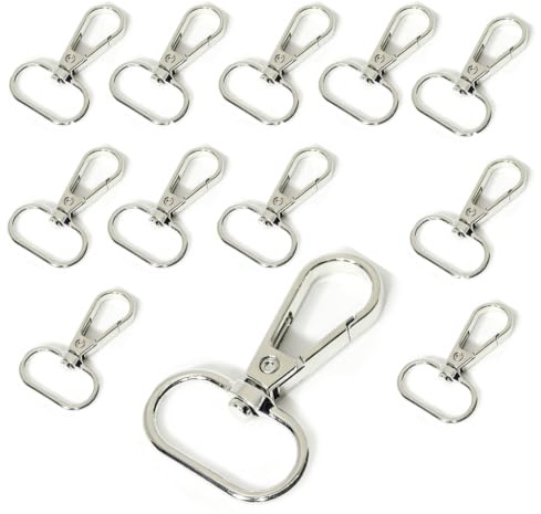 12 mosquetones de mosquetón con articulación giratoria de 25,5 mm de ancho interior, pequeños mosquetones de acero inoxidable para bolsos, mochilas, llaveros con mosquetón, color plateado