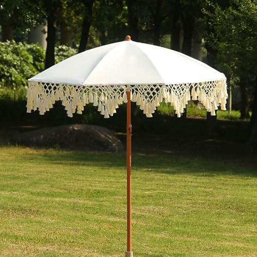 ZhuiFengAA Ombrellone Giardino 180 Cm con Frange, Ombrellone Spiaggia per Esterni, Stecche con Pulsante di Inclinazione E Borsa per Il Trasporto, Ombrellone Picnic con Nappe E Protezione UV 50+