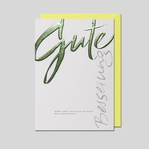 Michel Verlag Grußkarte GUTE BESSERUNG | Bunte Klappkarte zur Aufmunterung | Karte für Energie Kraft Mut Genesung für Freunde Kollegen | Inkl. Umschlag, 12x17cm | Made in DE (Kalligraphie)