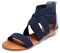 DREAM PAIRS Elastic Strappy Flats Sandals Womens Open Toe Summer Beach Low Wedges Shoes ELASTICA8,Size 5.5,Navy,ELASTICA8