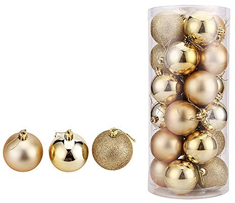 WAWJ Boules de Noël 4 cm Arbre de Noël Ornements en Plastique Brillant Décoration de Noël Incassable Boule Décoration d'arbre de (Or)