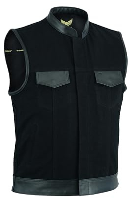 Leatherick Gilet de motard en jean avec poches pour pistolet Noir - (2XL)