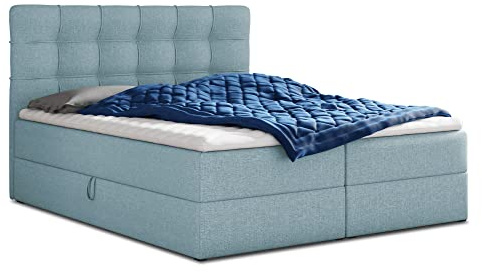 Sofnet Boxspringbett Best mit 2 Bettkästen, Doppelbett mit Bonell-Matratze und Topper, Polsterbett, Bett, Bettgestell, Stilvoll, Schlafzimmer (Blau (Vidar 83), 180 x 200 cm)