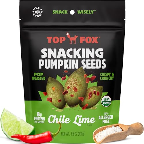 Top Fox Snacks Pumpkin Seeds to Eat (Chile Lime, 3.5 oz – 6 Pack) - Gluten Free Snacks, Healthy Protein Snacks, Keto Friendly Snacks, Allergen Free Snacks, Paleo & Vegan - Organic Pop-Roasted