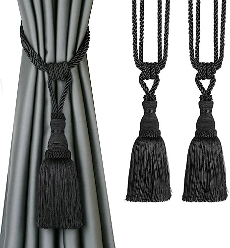 BEL AVENIR Dekorative Vorhang-Raffhalter, handgefertigt, elegant, Quasten, Raffhalter für Vorhänge (Schwarz, 2)