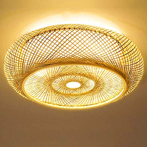 Plafoniera in Bambù Lampada A Sospensione in Rattan Naturale Lampada Da Soffitto Fatta A Mano Paralume Lampadario E27 Illuminazione Camera Da Letto Soggiorno Caffetteria Bar Studio Ufficio,80cm