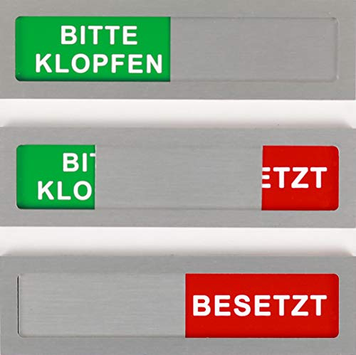 Alu Schiebeschild Bitte Klopfen Besetzt 10x2,8 cm | Türschild | Aluminium Schiebeschild mit Bitte klopfen/Besetzt-Text. Vollflächiges Klebeband für schnelle Montage.