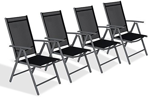 CCLIFE Gartenstühle Alu 4er Set,Gartenstuhl Hochlehner Klappbar, Balkonstühle 7-Fach Verstellbar bis 150kg Dunkelgrau, Modell: Breeze,CushHom