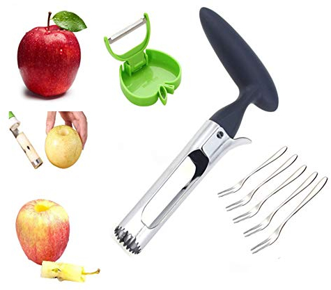 KEJITOUDM Apple Corer Honeycrisp Apples Bell Pepper Slicer Pineapple Corer and Slicer Tool Peeler Tool Remover The Best Stainless Steel Kitchen Accessories (With 1 Peeling Knife and 5 Fruit Forks)