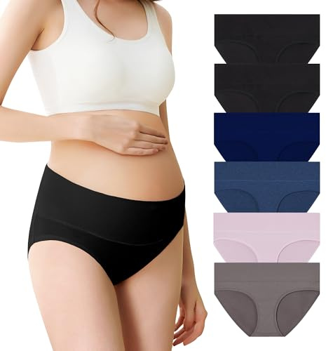 Mama Cotton Women’s Foldable Maternity Underwear Soft Cotton Pregnancy Panties Under Bump Maternity Briefs (B 6 Pack, L)