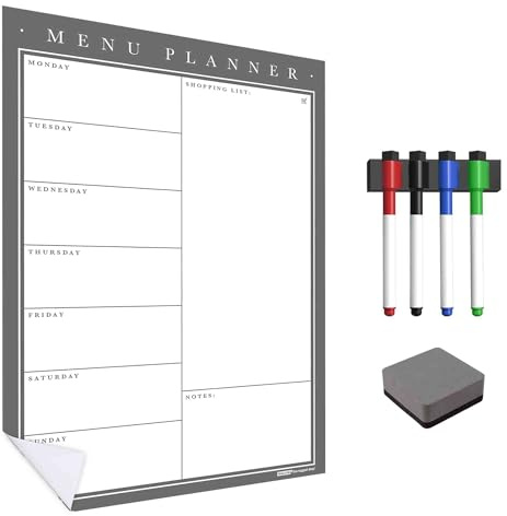 The Magnet Shop Wiederverwendbarer Wand-Mahlzeitenplaner, Wochenplaner und Familienplaner, wiederverwendbar, ablösbar und neu positionierbar, selbstklebendes Whiteboard-Menü (klassisches Grau, A3)