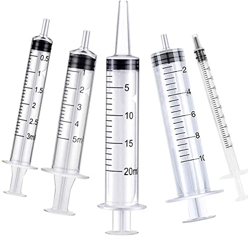 5PCS 1ml 3ml 5ml 10ml 20ml Plastic Syringes Measuring Syringe No Needle Syringe Reusable Syringes Sterile Colostrum For Scientific Lab Baby Medicine Dispensing Liquid Measuring Watering Pet Feeding
